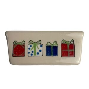 Ceramic Christmas Present‎ Butter Dish Candy Trinket Holder Holiday Decor E72Q